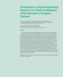 Investigation on Physical Distancing Measures for COVID-19 Mitigation of Rail Operation in Bangkok, Thailand