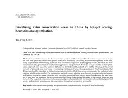 Prioritizing Avian Conservation Areas in China by Hotspot Scoring, Heuristics and Optimisation