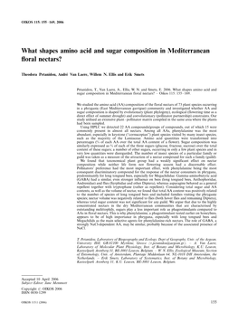 What Shapes Amino Acid and Sugar Composition in Mediterranean Floral Nectars? � Oikos 115: 155�169