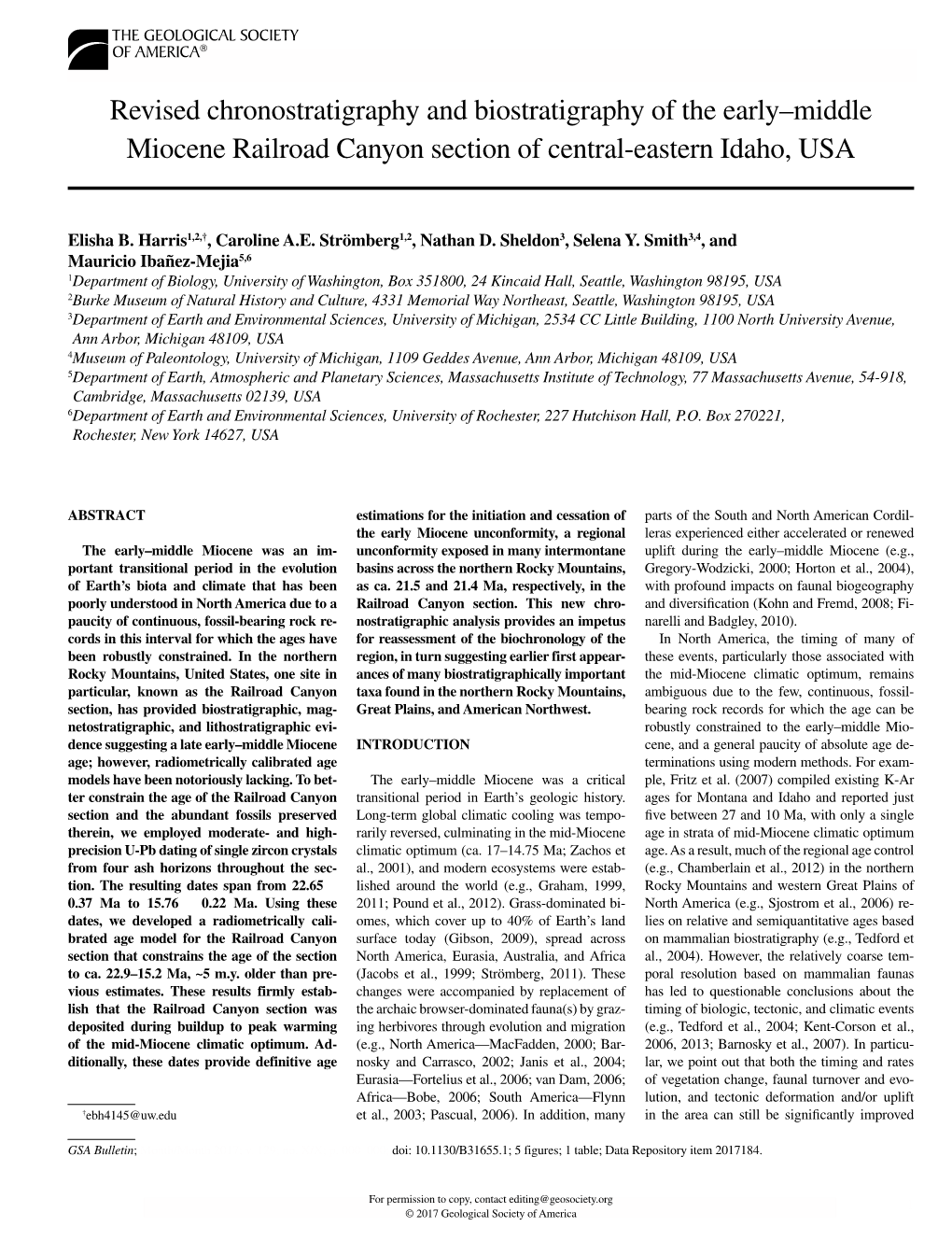 Revised Chronostratigraphy and Biostratigraphy of the Early–Middle Miocene Railroad Canyon Section of Central-Eastern Idaho, USA