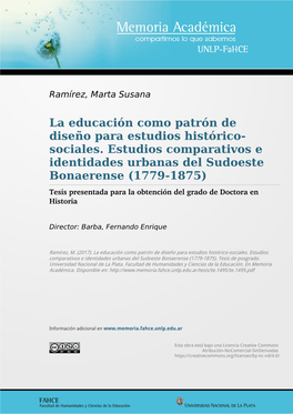 La Educación Como Patrón De Diseño Para Estudios Histórico-Sociales. Estudios Comparativos E Identidades Urbanas Del Sudoeste Bonaerense (1779-1875)