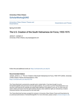 The U.S. Creation of the South Vietnamese Air Force, 1955-1975