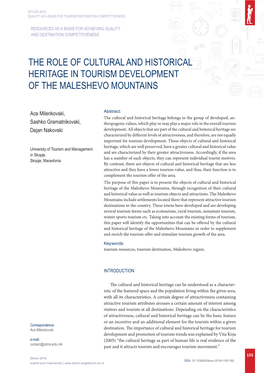 The Role of Cultural and Historical Heritage in Tourism Development of the Maleshevo Mountains