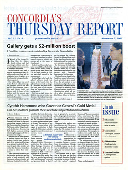 November 7, 2002 Gallery Gets a $2-Million 6Oost $1 Million Endowment Matched by Concordia Foundation