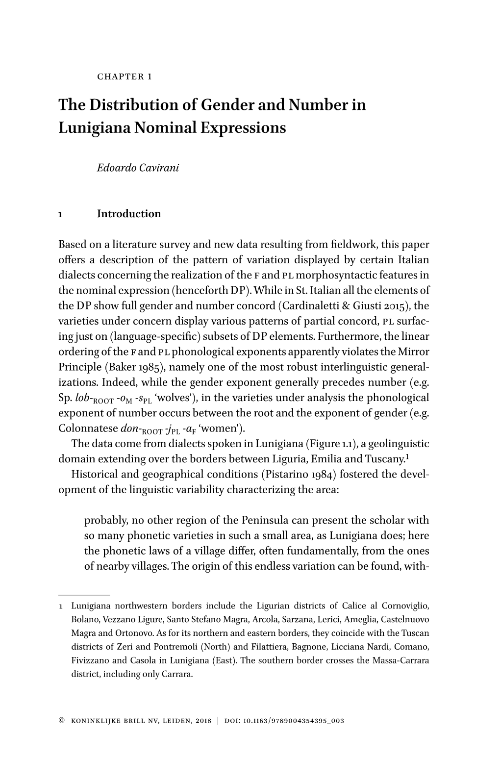 The Distribution of Gender and Number in Lunigiana Nominal Expressions