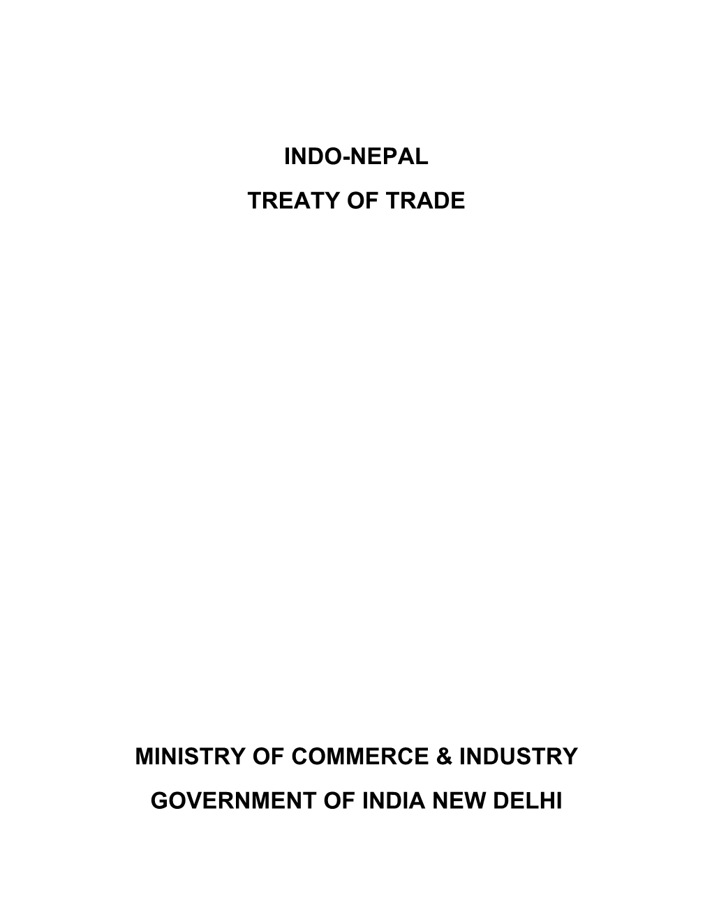 Indo-Nepal Treaty of Trade Ministry of Commerce