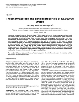 The Pharmacology and Clinical Properties of Kalopanax Pictus