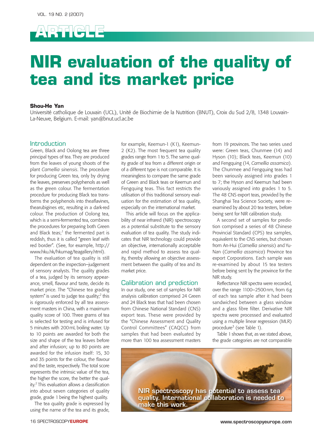 NIR Evaluation of the Quality of Tea and Its Market Price