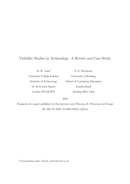 Visibility Studies in Archaeology: a Review and Case Study
