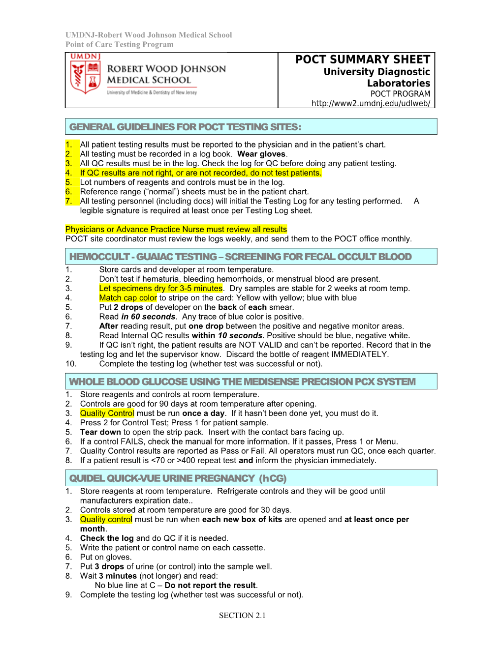 General Guidelines for Poct Testing Sites s1