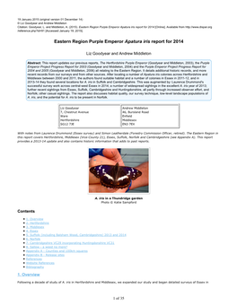 Eastern Region Purple Emperor Apatura Iris Report for 2014 [Online]