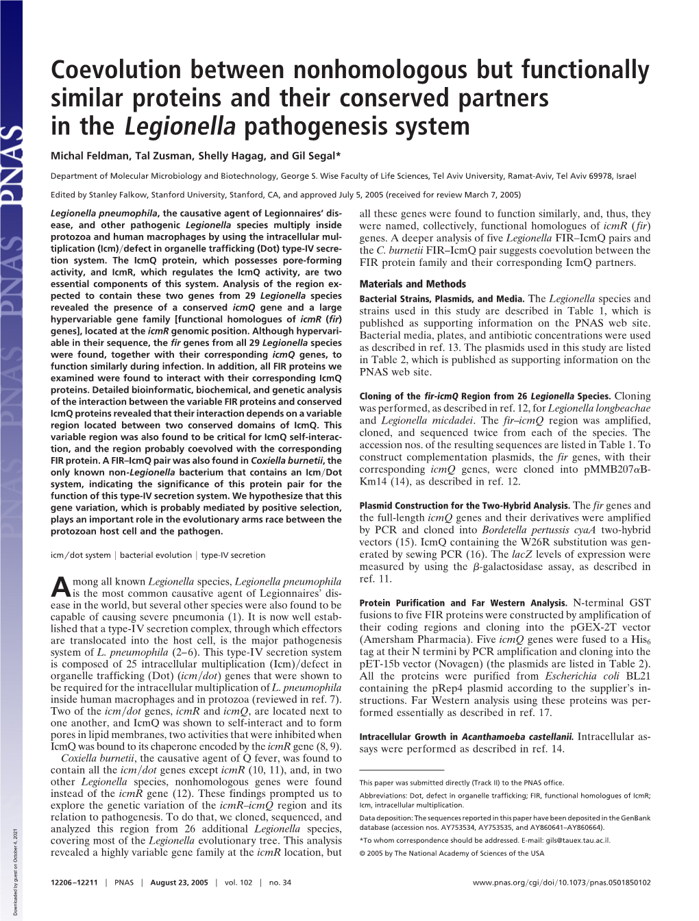 Coevolution Between Nonhomologous but Functionally Similar Proteins and Their Conserved Partners in the Legionella Pathogenesis System