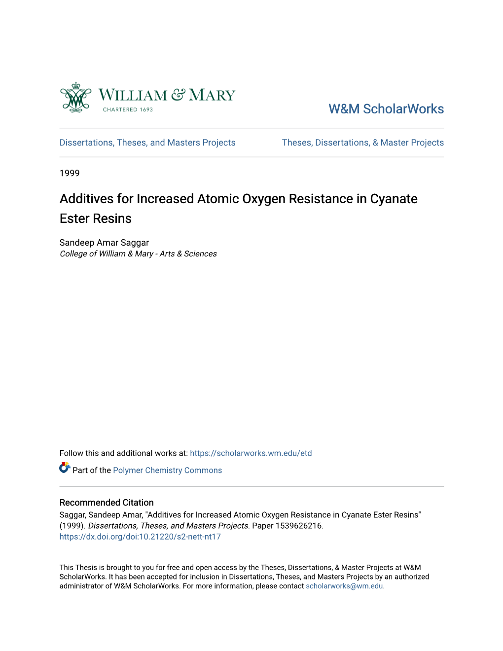 Additives for Increased Atomic Oxygen Resistance in Cyanate Ester Resins