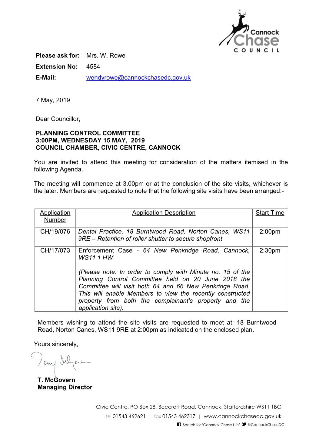 Planning Control Committee Agenda 15 May, 2019