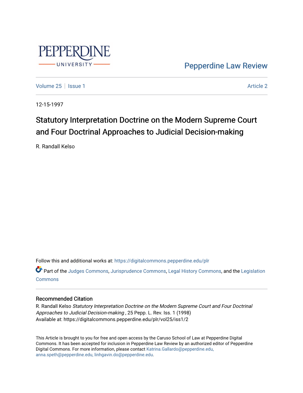 Statutory Interpretation Doctrine on the Modern Supreme Court and Four Doctrinal Approaches to Judicial Decision-Making