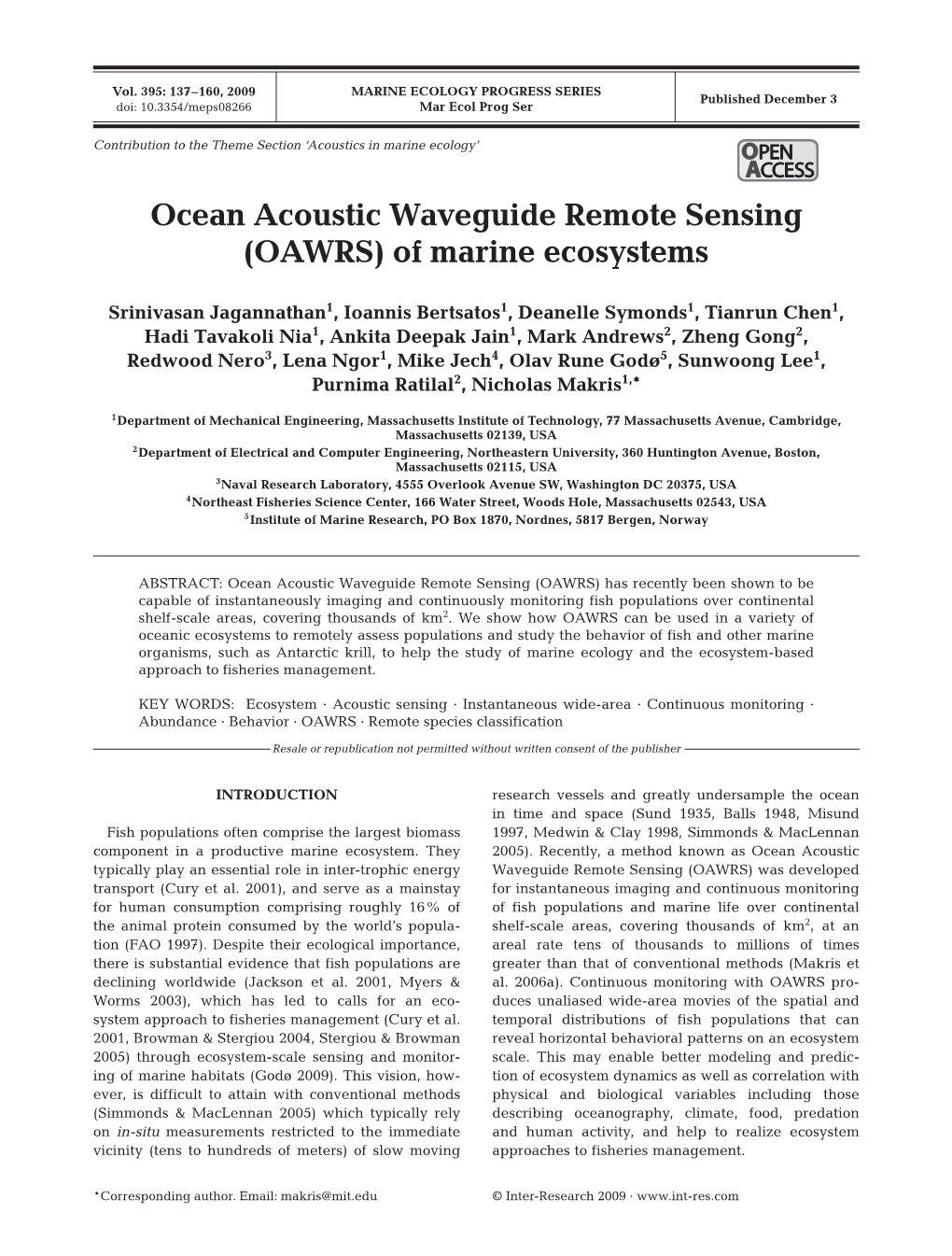 Ocean Acoustic Waveguide Remote Sensing (OAWRS) of Marine Ecosystems