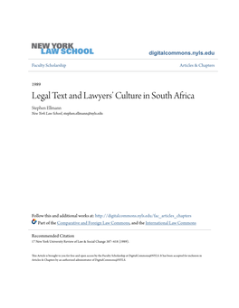 Legal Text and Lawyers' Culture in South Africa