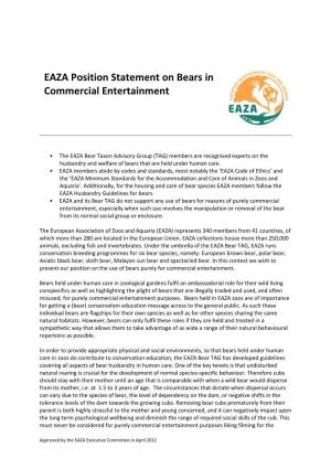 EAZA Position Statement on Bears in Commercial Entertainment