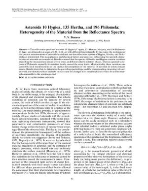 Asteroids 10 Hygiea, 135 Hertha, and 196 Philomela: Heterogeneity of the Material from the Reflectance Spectra V