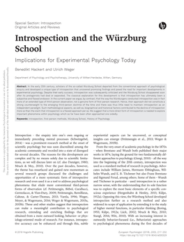 Introspection and the Würzburg School Implications for Experimental Psychology Today