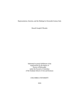 Representation, Emotion, and the Madrigal in Sixteenth-Century Italy