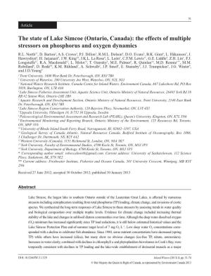 The State of Lake Simcoe (Ontario, Canada): the Effects of Multiple Stressors on Phosphorus and Oxygen Dynamics R.L