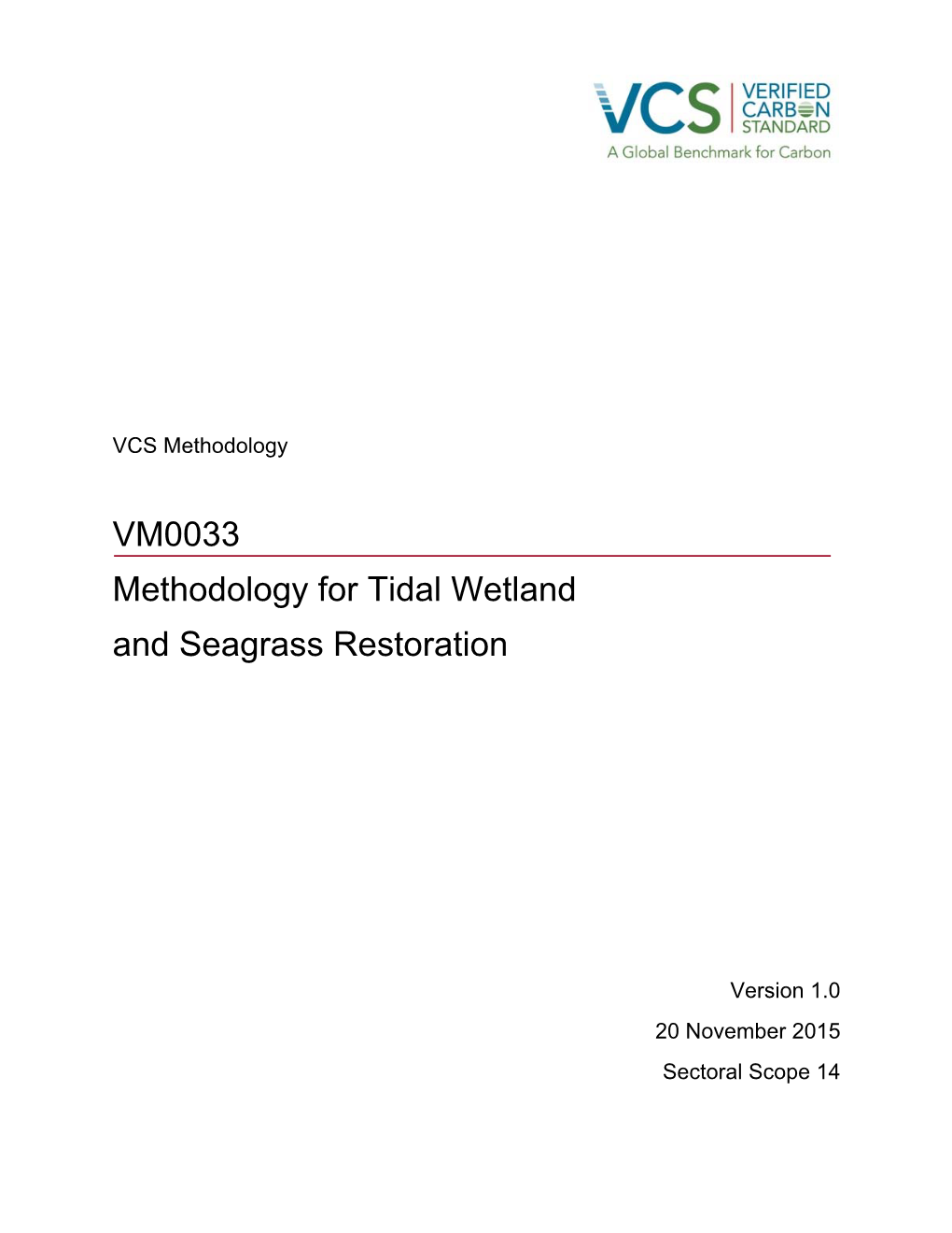 VM0033 Methodology for Tidal Wetland and Seagrass Restoration