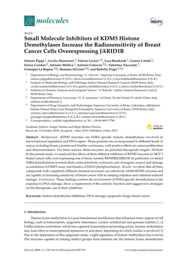 Small Molecule Inhibitors of KDM5 Histone Demethylases Increase the Radiosensitivity of Breast Cancer Cells Overexpressing JARID1B