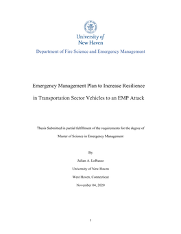 Emergency Management Plan to Increase Resilience in Transportation Sector Vehicles to an EMP Attack