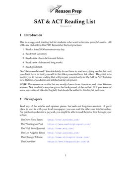 SAT & ACT Reading List