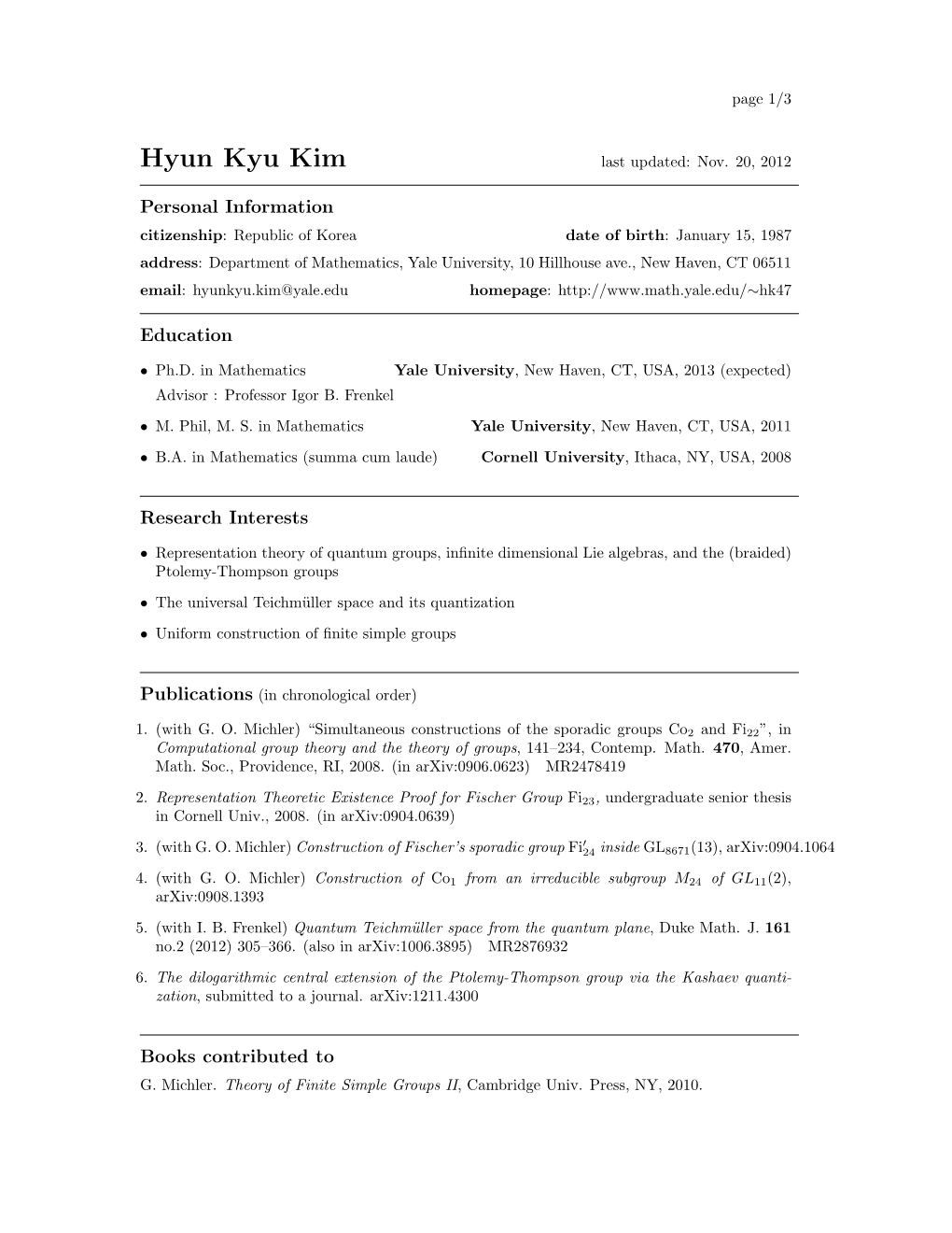 Hyun Kyu Kim Last Updated: Nov