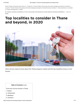 Top Localities to Consider in Thane and Beyond, in 2020