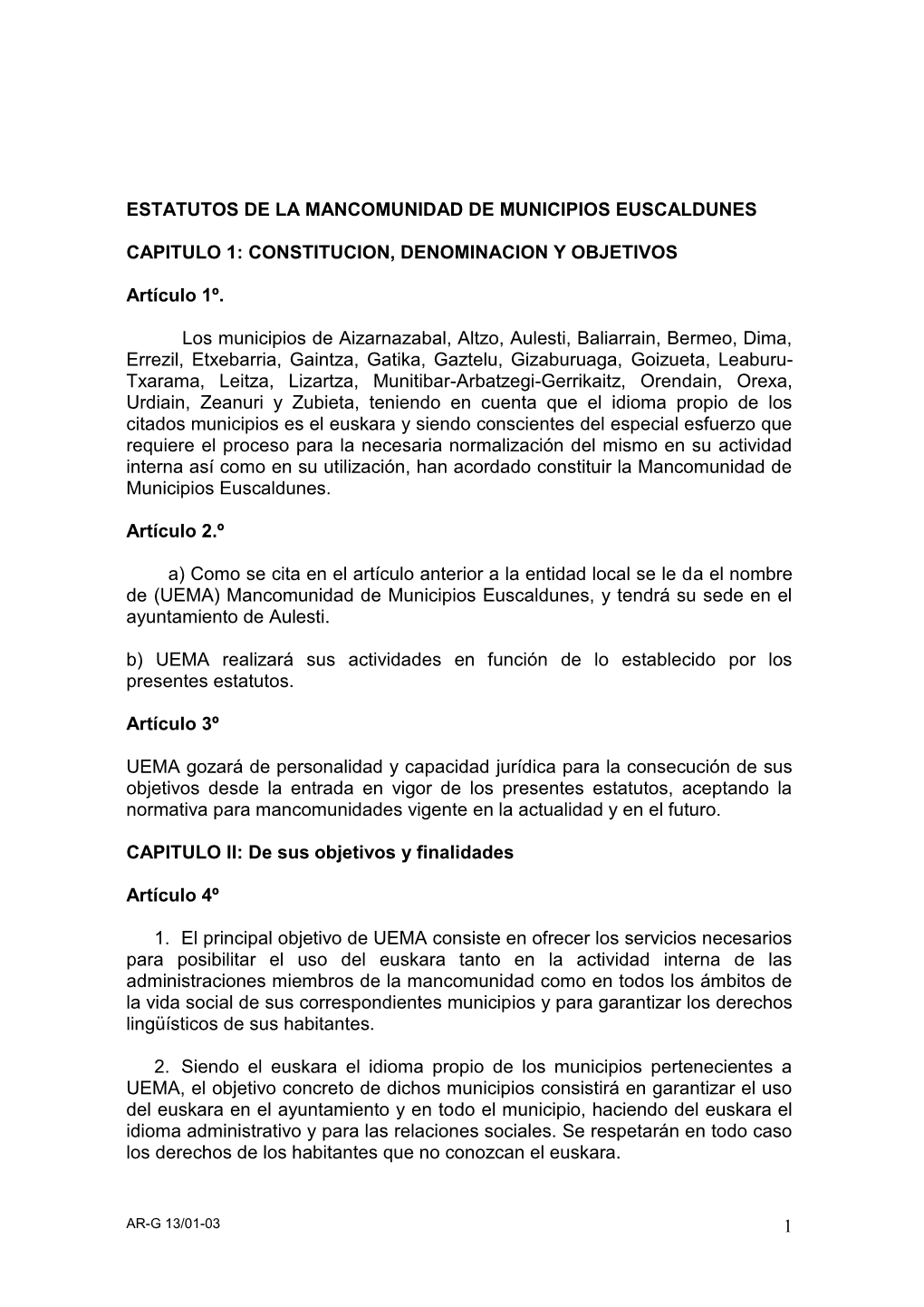 Estatutos De La Mancomunidad De Municipios Euskaldunes