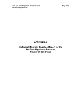 APPENDIX a Biological Diversity Baseline Report for the Del Dios