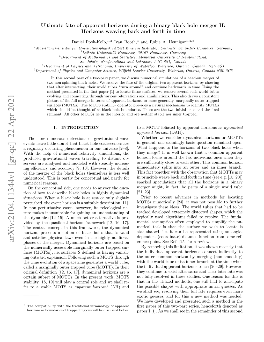 Arxiv:2104.11344V1 [Gr-Qc] 22 Apr 2021 Phases of the Merger