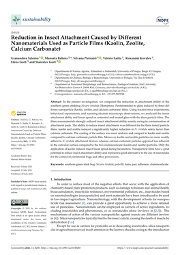 Reduction in Insect Attachment Caused by Different Nanomaterials Used As Particle Films (Kaolin, Zeolite, Calcium Carbonate)