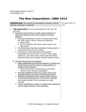 The New Imperialism: 1880-1914
