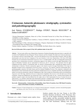 Cretaceous Antarctic Plesiosaurs: Stratigraphy, Systematics and Paleobiogeography