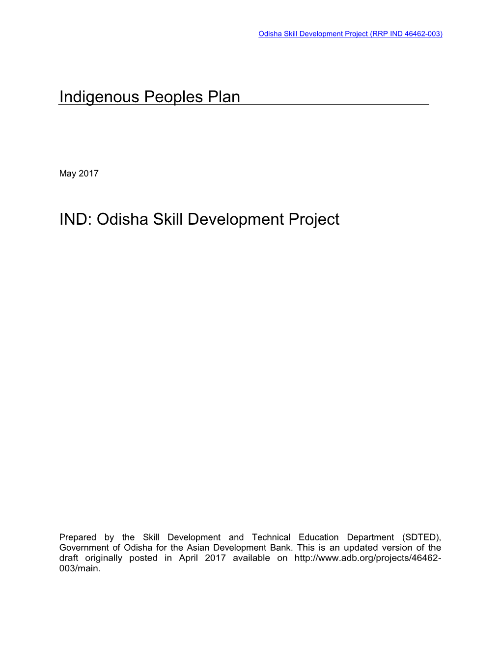 Indigenous Peoples Plan IND: Odisha Skill Development Project