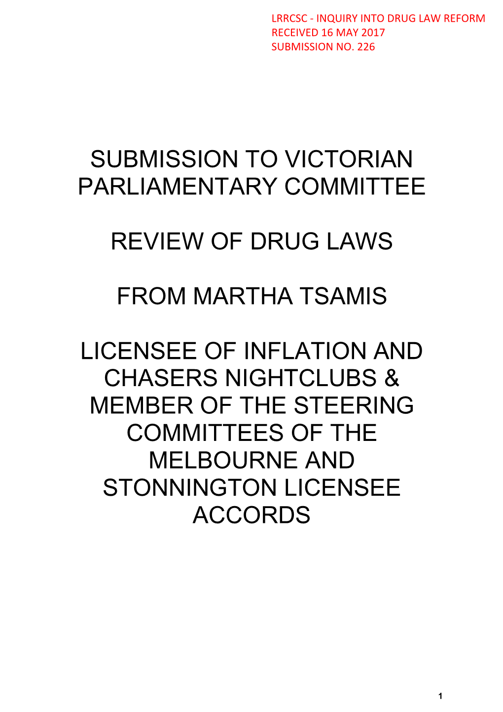 Submission to Victorian Parliamentary Committee