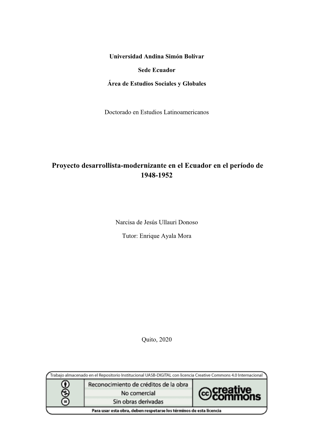 Proyecto Desarrollista-Modernizante En El Ecuador En El Período De 1948-1952