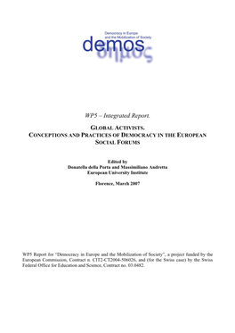 WP5 – Global Activists. Conceptions and Practices of Democracy in The