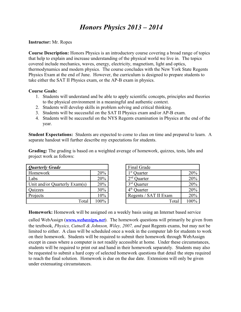 Honors Physics 2013 2014