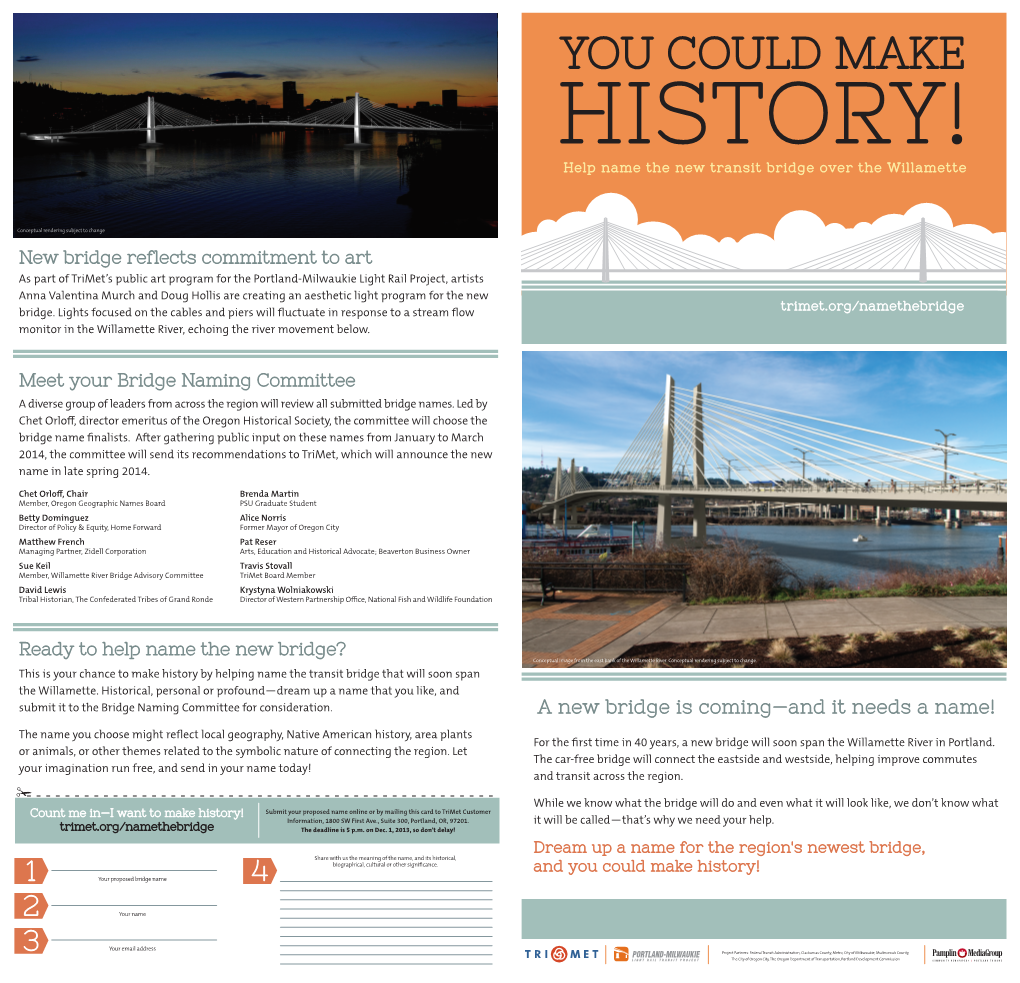 YOU COULD MAKE HISTORY! Help Name the New Transit Bridge Over the Willamette