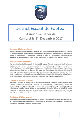 District Escaut De Football Assemblée Générale Cambrai Le 1Er Décembre 2017