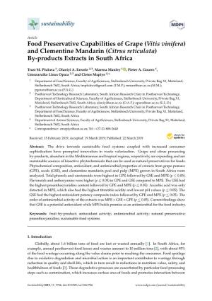 Food Preservative Capabilities of Grape (Vitis Vinifera) and Clementine Mandarin (Citrus Reticulata) By-Products Extracts in South Africa