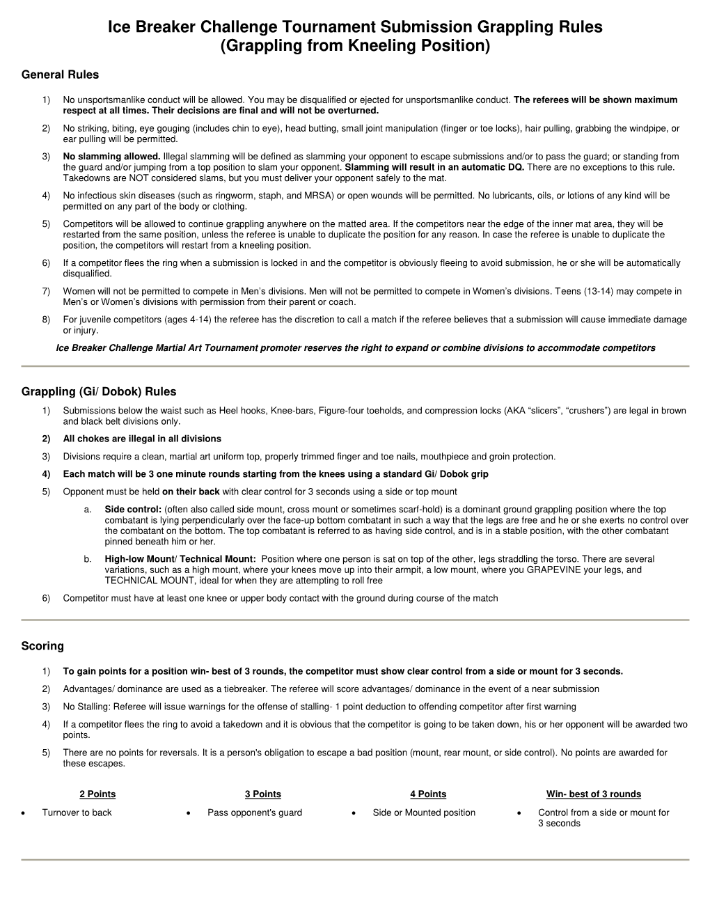 Grappling Rules (Grappling from Kneeling Position)