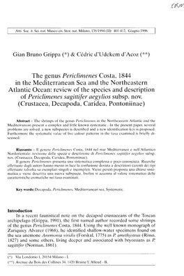 The Genus Periclimenes Costa, 1844 in the Mediterranean Sea and The