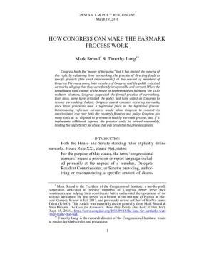 How Congress Can Make the Earmark Process Work