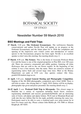 Newsletter Number 59 March 2010